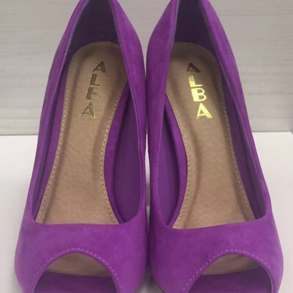 Alba Cintha Faux Suede Peep Toe Chunky Heel Pump 6 - Picture 4 of 5